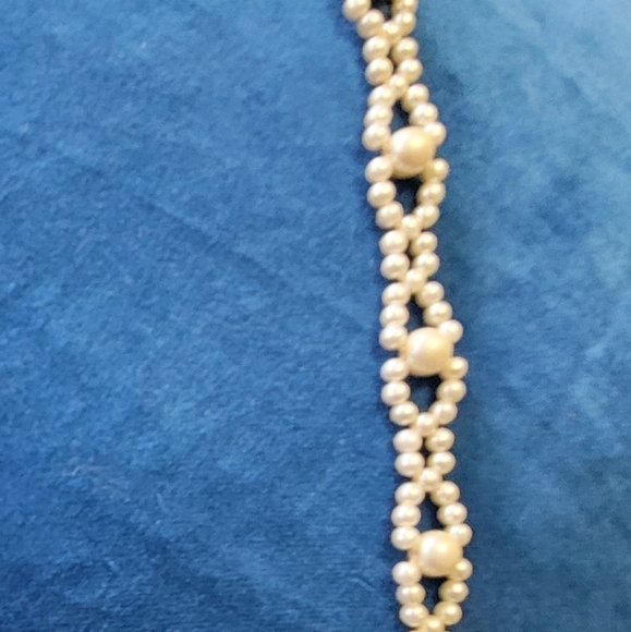 2/$12 Vintage faux pearl woven necklace with tassel - Picture 2 of 4